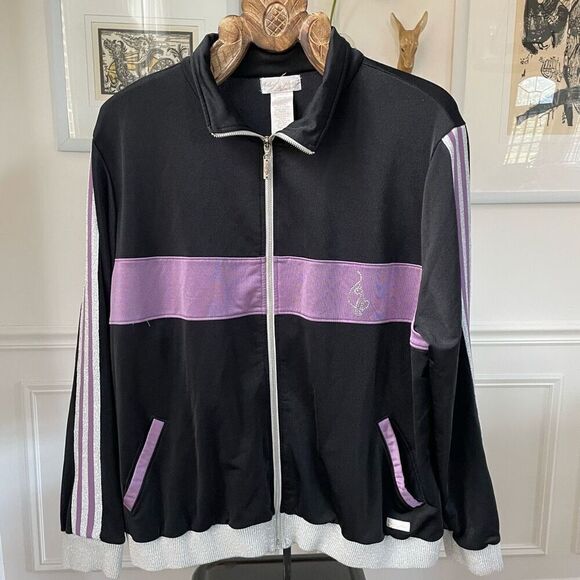 Y2K Baby Phat Track Jacket Bling Cat Black Purple Silver Metallic 3X - Picture 2 of 9